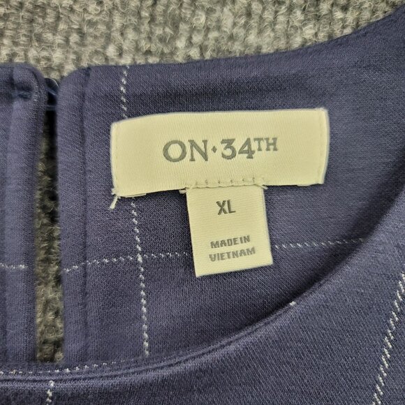 ON 34TH Navy Pinstripe Windowpane Sleeveless Shift Dress XL Keyhole - Picture 4 of 11